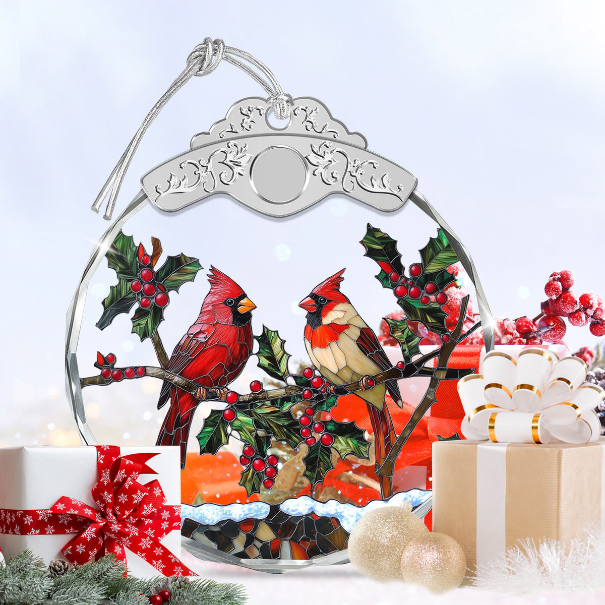 Cardinal Birds Christmas Ornaments – Stained Glass Ornament — view 6