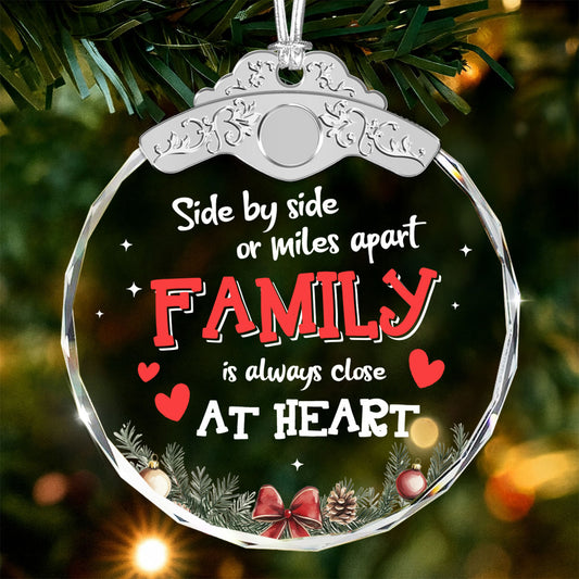 Family Is Always Close At Heart – Glass Ornament — view 2