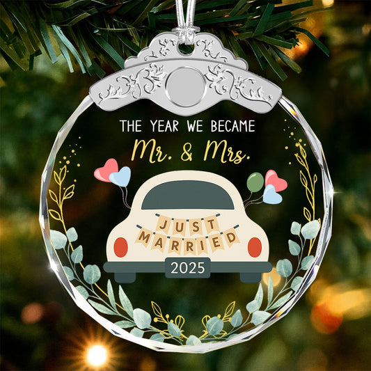 Just Married 2025 Car Wedding Decoration – Glass Ornament — view 2