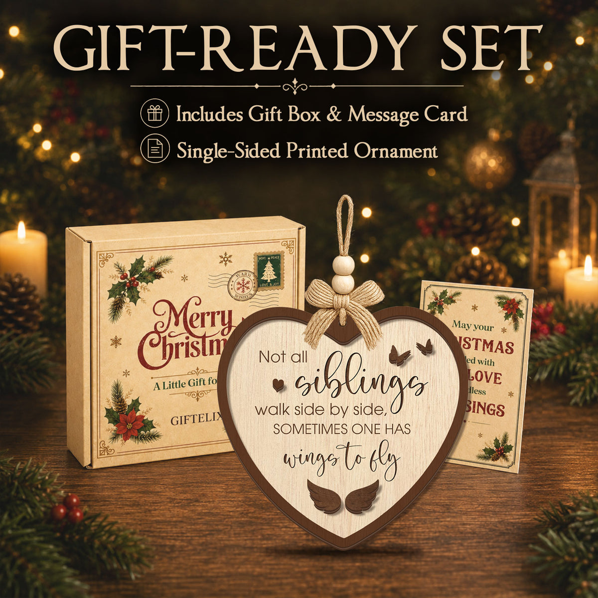 Sibling Memorial Christmas Gift – 2 Layer Wooden Ornament — view 6