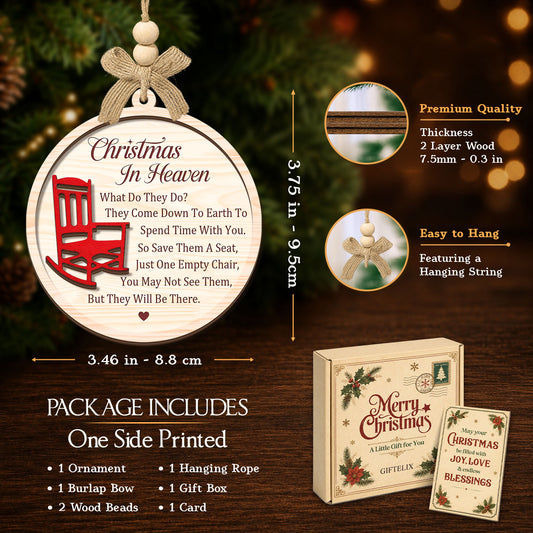 Christmas in Heaven with Red Chair – 2 Layer Wooden Ornament — view 2