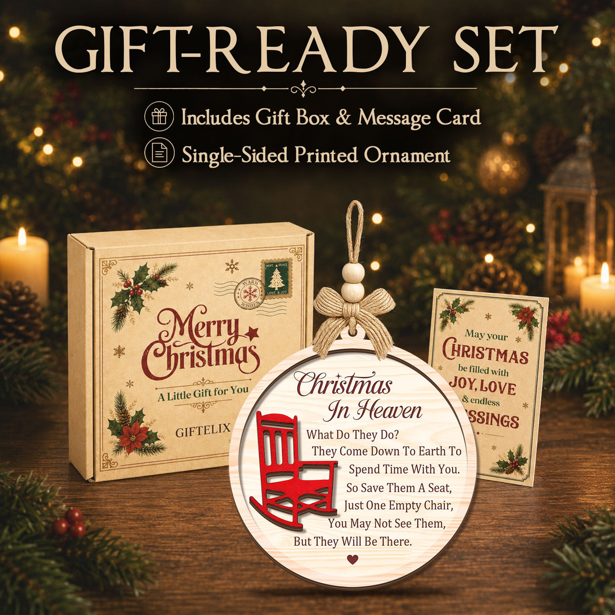 Christmas in Heaven with Red Chair – 2 Layer Wooden Ornament — view 6