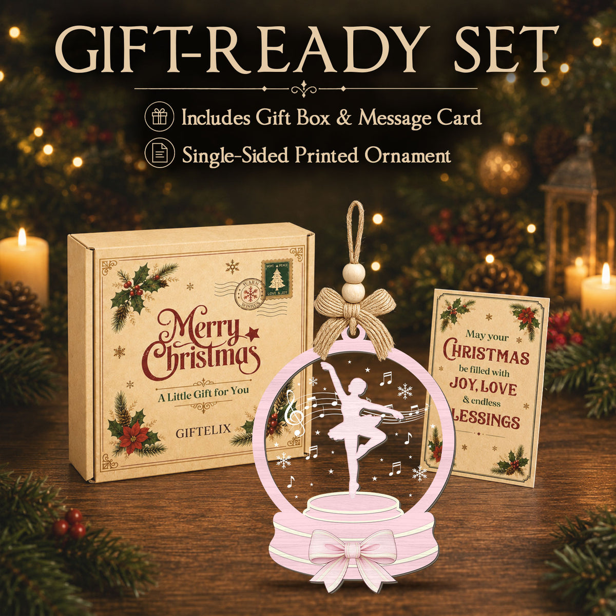 Ballet Girl Christmas Gifts – 2 Layer Wooden Ornament — view 6