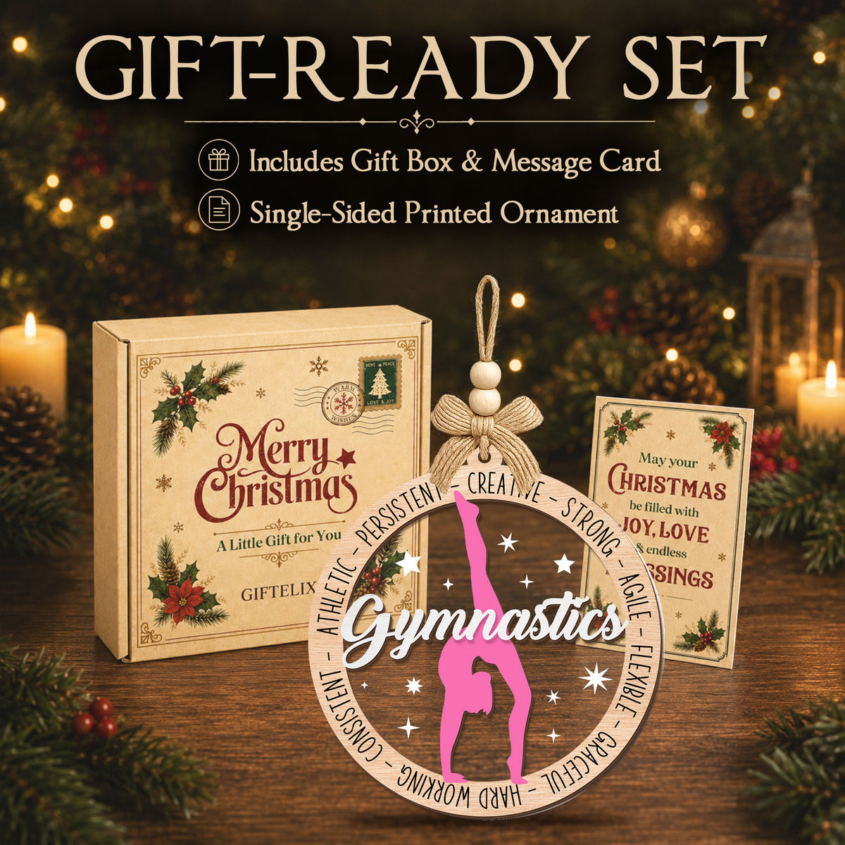 Gymnastics Gift for Christmas Tree – 2 Layer Wooden Ornament — view 6