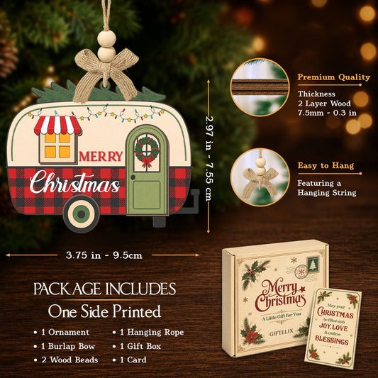 Happy Camper Christmas Gift – 2 Layer Wooden Ornament — view 2