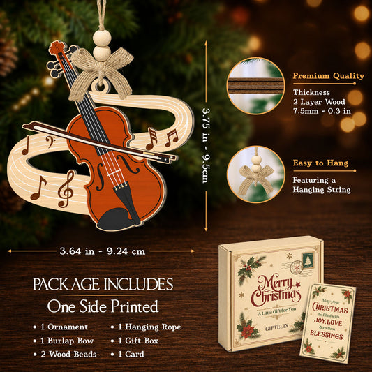 Violin Christmas Ornament – 2 Layer Wooden Ornament — view 2