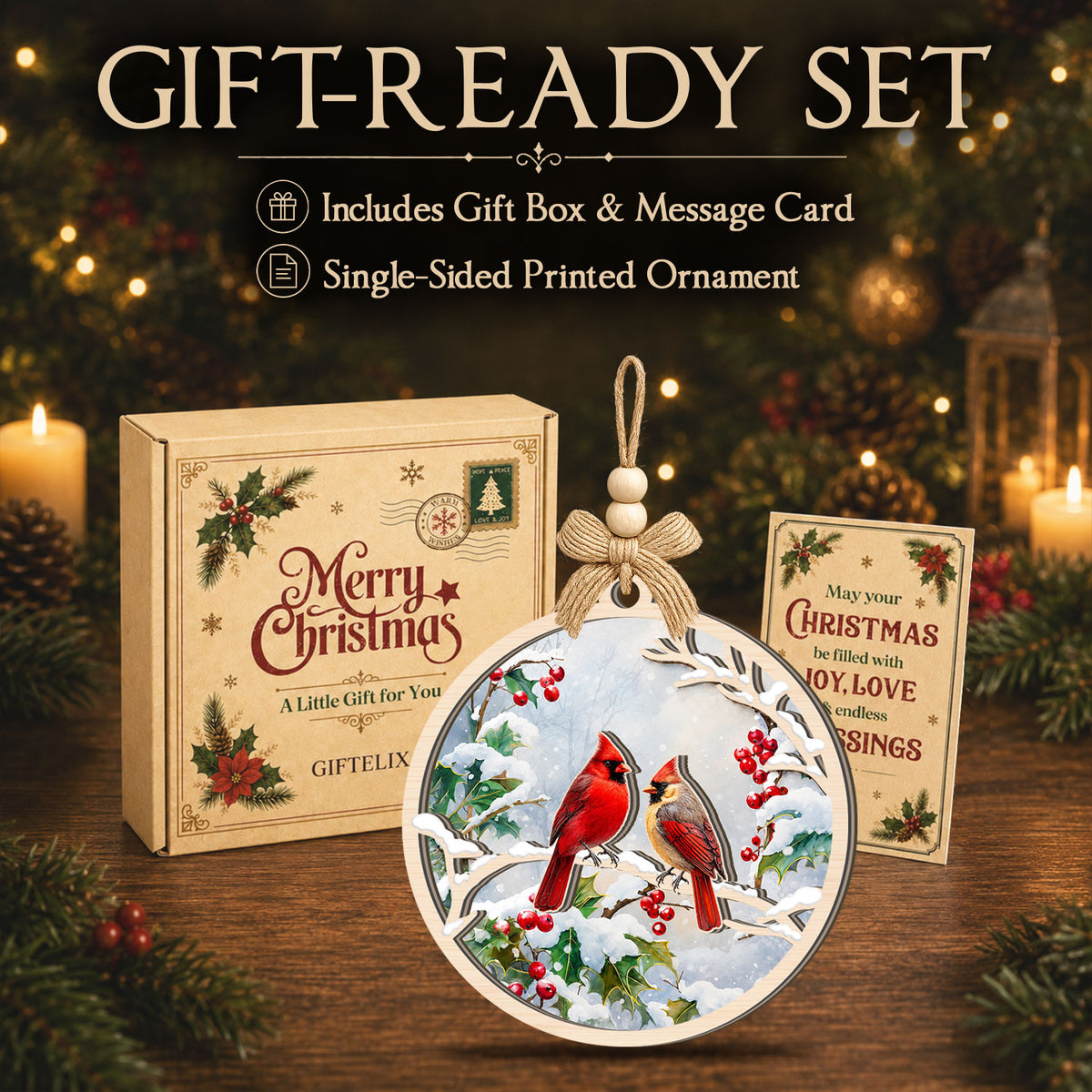 Cardinal Gift for Grandparents Mom Dad Family – 2 Layer Ornament — view 6
