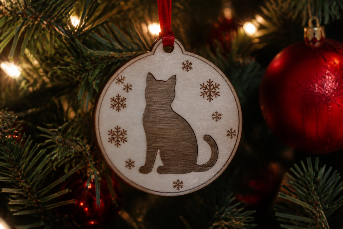 Grey Cat Christmas Ornament: Personalized & Photo Options