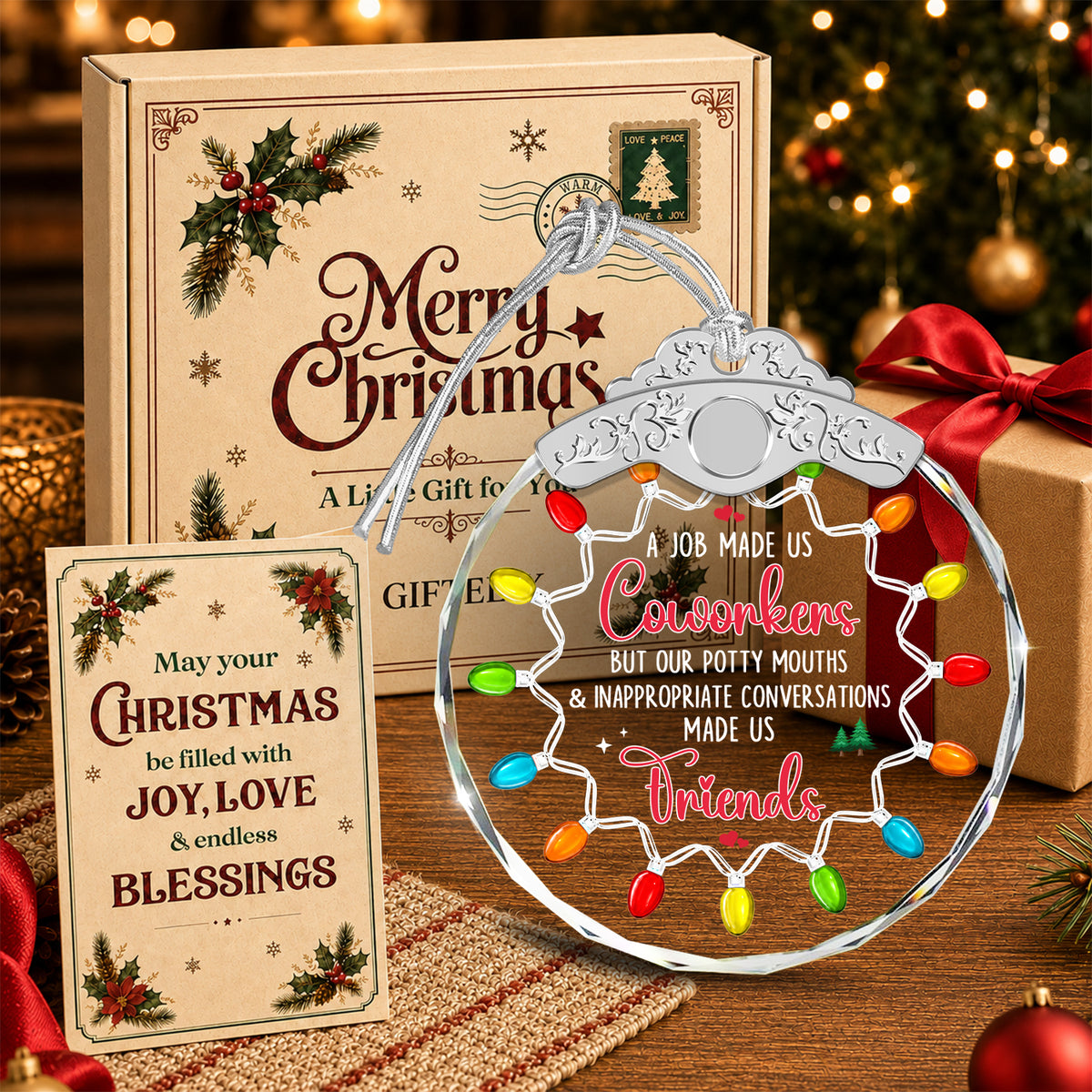 A Job Made Us Coworkers, Life Made Us Friends – Glass Ornament — view 4
