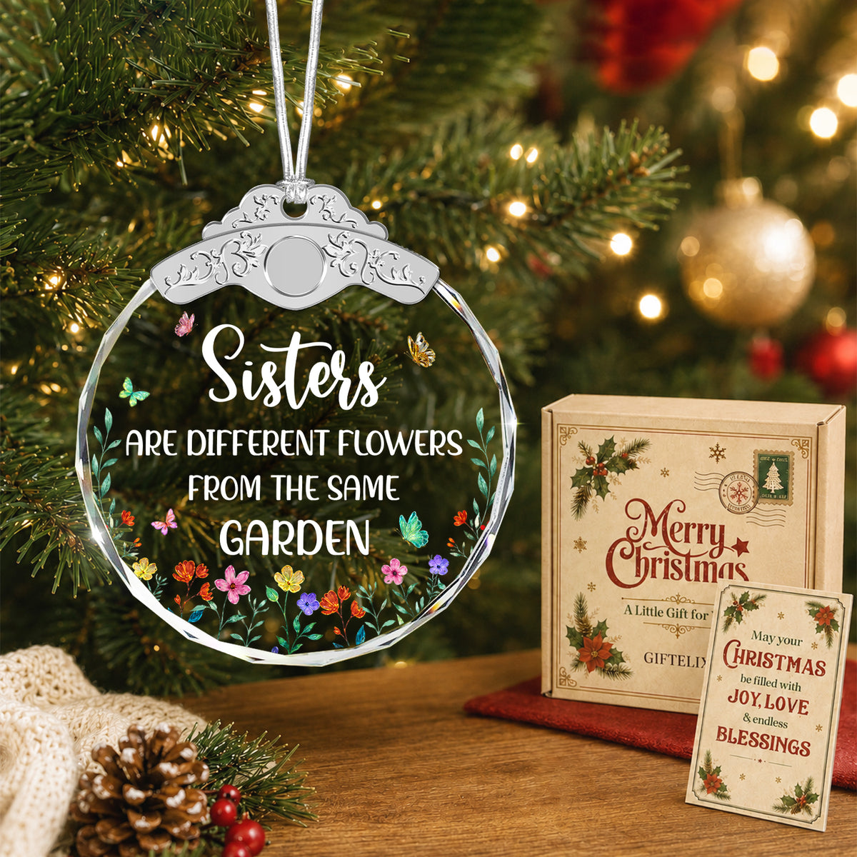 Sisters Glass Ornament – Different Flowers From the Same Garden Keepsake for