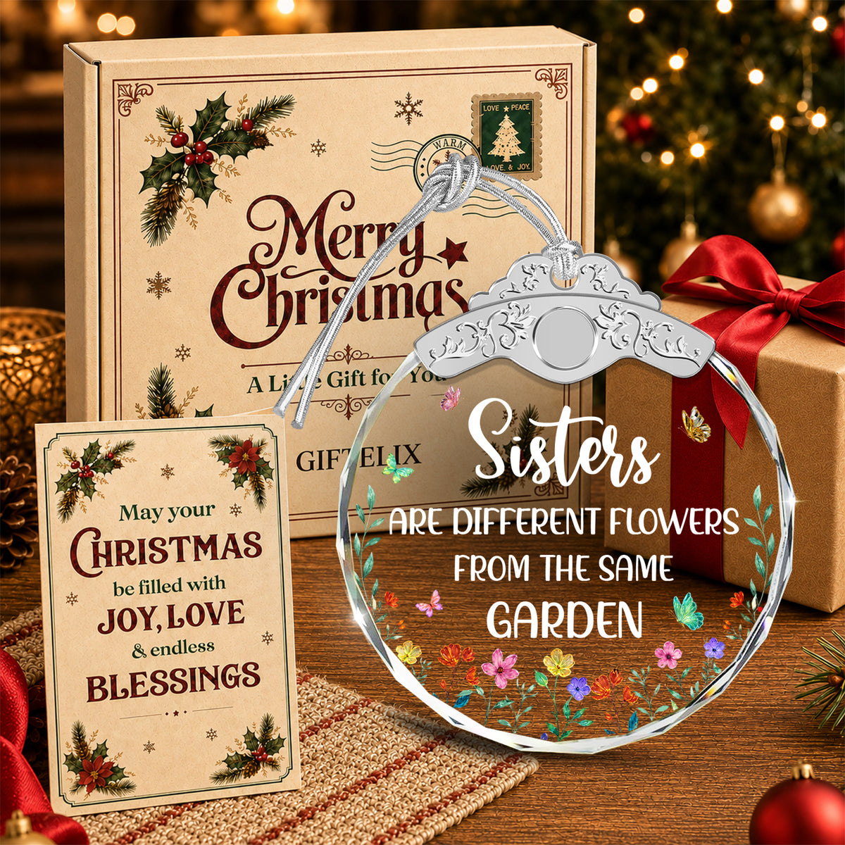 Sisters Glass Ornament – Different Flowers From the Same Garden Keepsake for — view 4