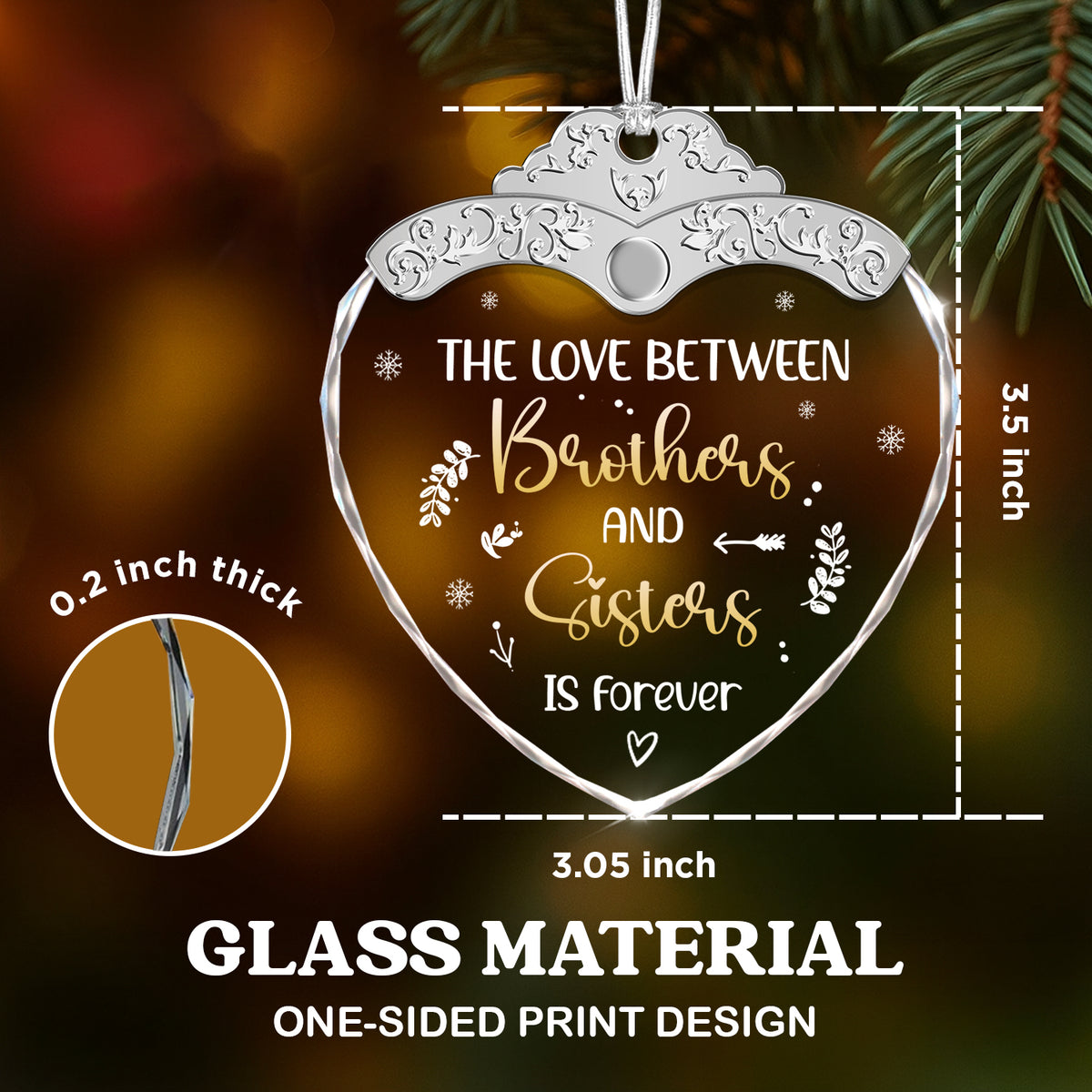 Sibling Glass Ornament – The Love Between Brothers and Sisters Is Forever — view 3