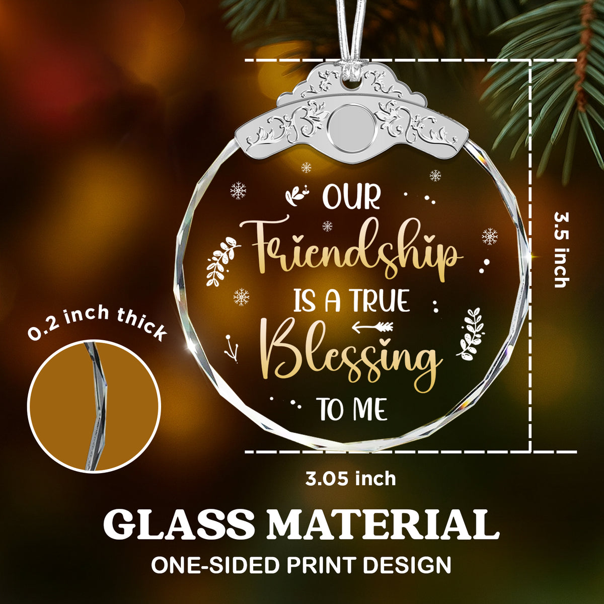 Our Friendship Is a True Blessing to Me Message Keepsake – Glass Ornament — view 3