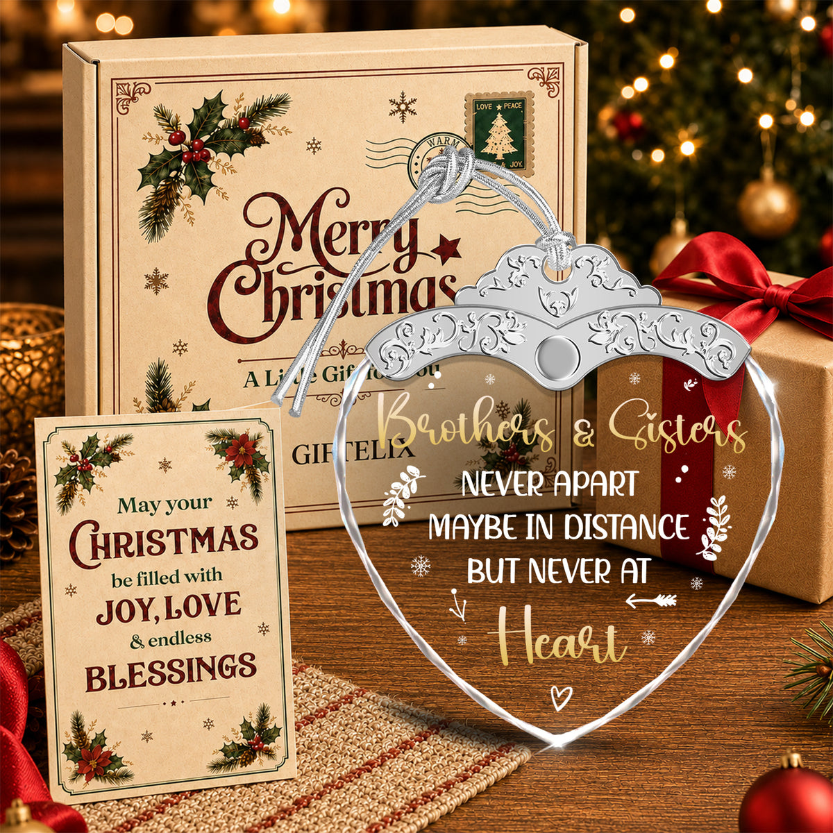 Brothers and Sisters Glass Ornament – Never Apart Maybe in Distance but Never — view 4