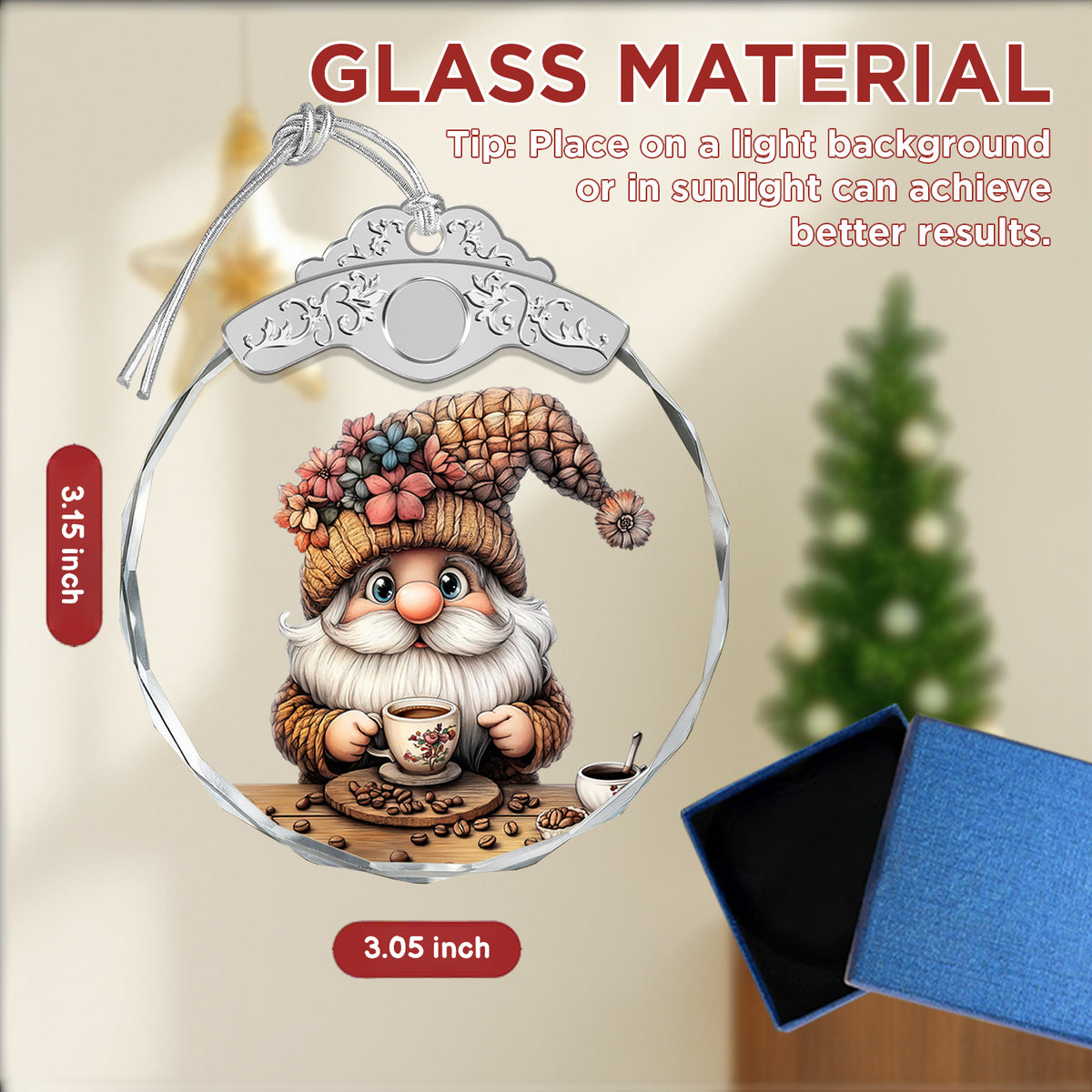 Gnome Christmas Ornaments – Glass Ornament — view 2