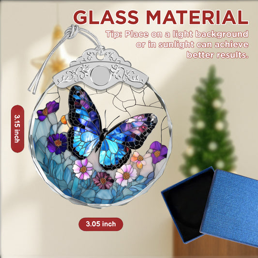 Blue Butterfly Christmas Ornaments – Stained Glass Ornament — view 2