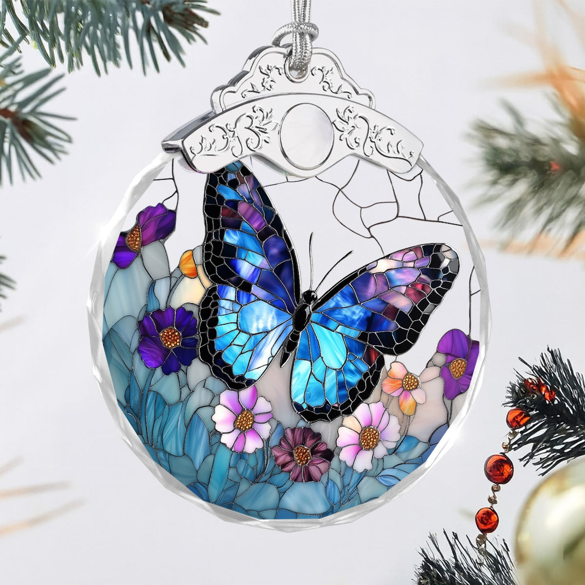 Blue Butterfly Christmas Ornaments – Stained Glass Ornament — view 3