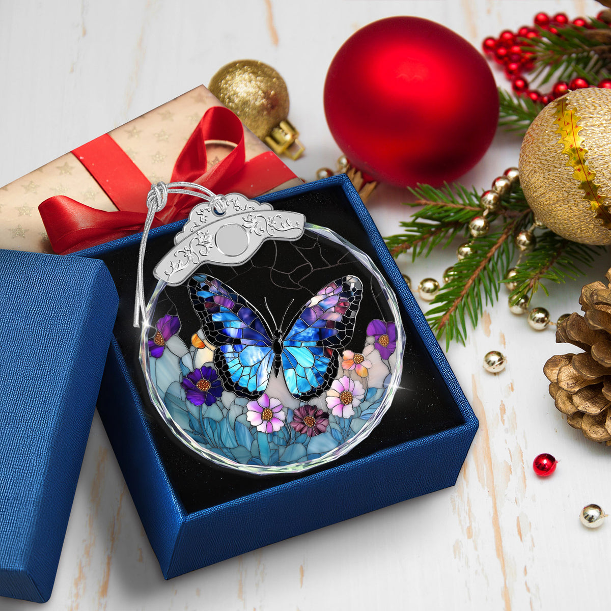 Blue Butterfly Christmas Ornaments – Stained Glass Ornament — view 5