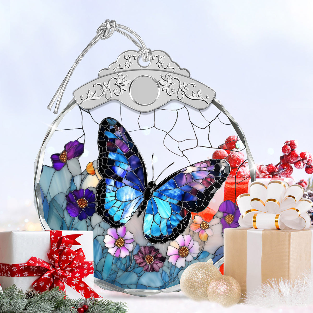 Blue Butterfly Christmas Ornaments – Stained Glass Ornament — view 6