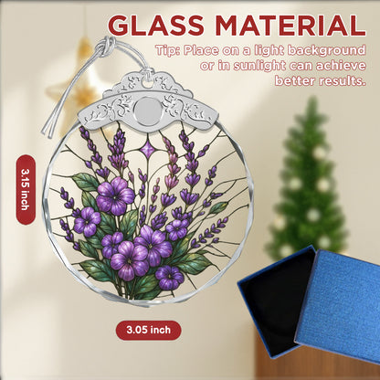 Purple Bauhinia & Violets Christmas Ornaments – Stained Glass Ornament — view 2