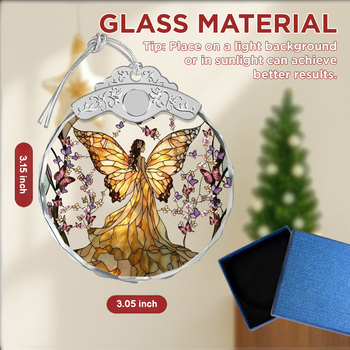 Butterfly Fairy Christmas Ornaments – Stained Glass Ornament — view 2