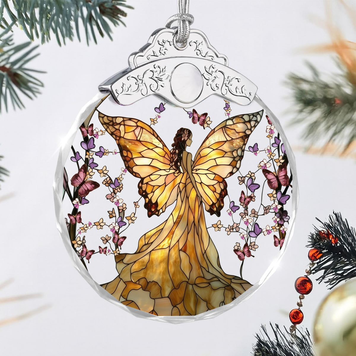 Butterfly Fairy Christmas Ornaments – Stained Glass Ornament — view 3