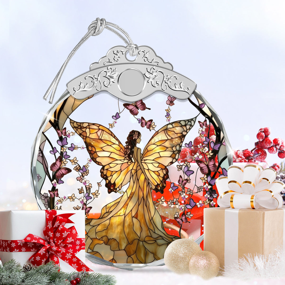 Butterfly Fairy Christmas Ornaments – Stained Glass Ornament — view 6