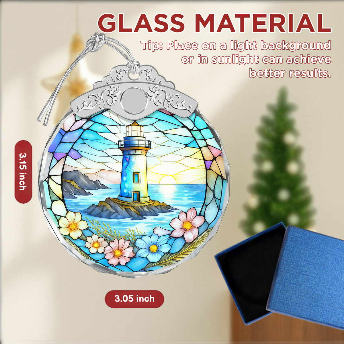 Lighthouse Christmas Ornaments – Stained Glass Ornament — view 2