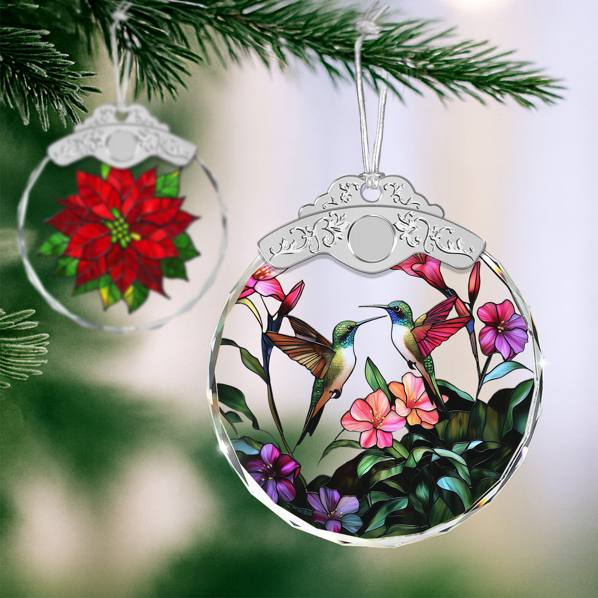 Hummingbird And Flowers Christmas Ornaments – Stained Glass Ornament — view 4