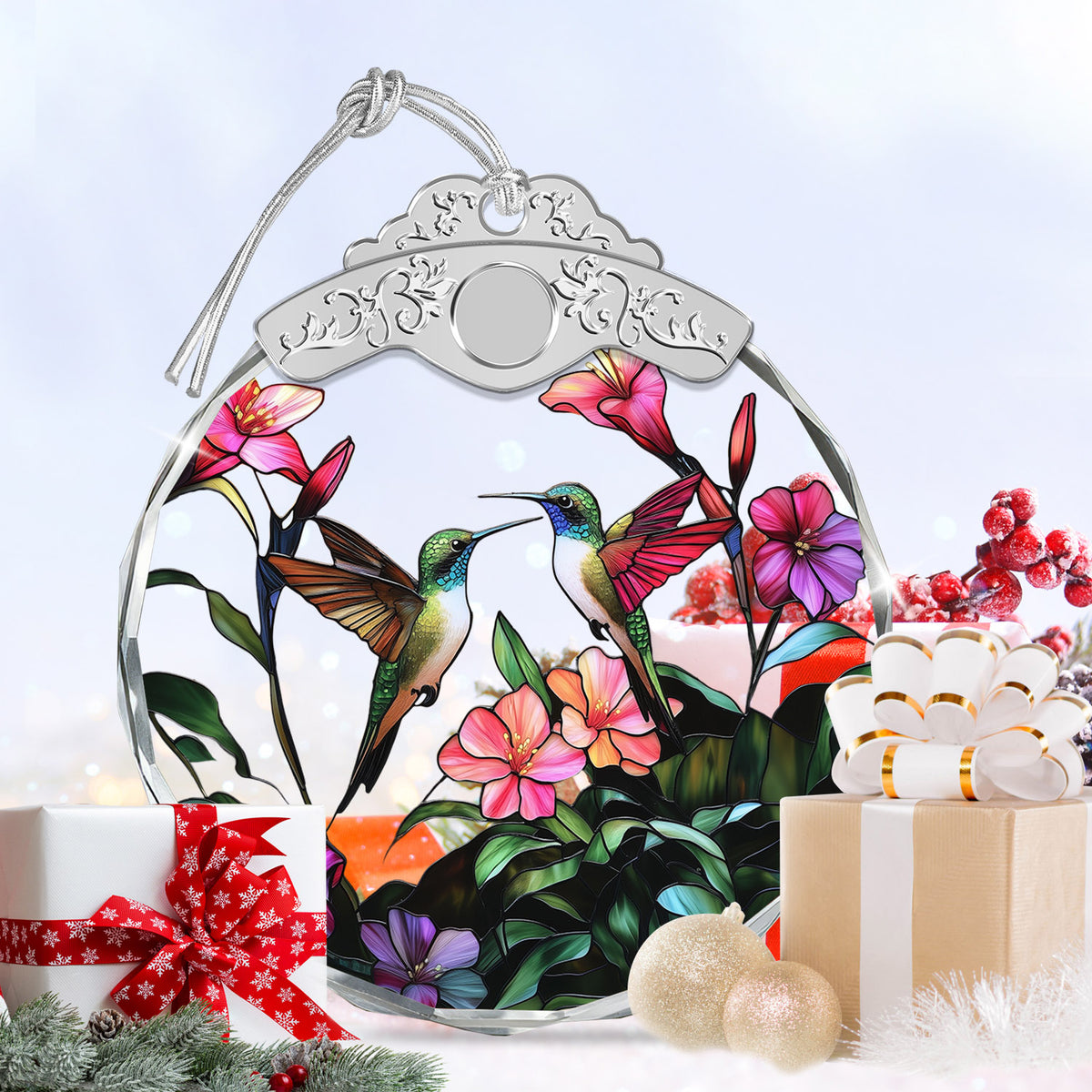 Hummingbird And Flowers Christmas Ornaments – Stained Glass Ornament — view 6