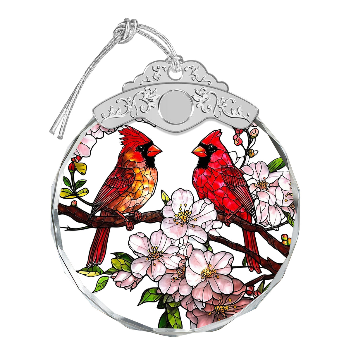 Cardinal Birds & Flowers Christmas Ornaments – Stained Glass Ornament
