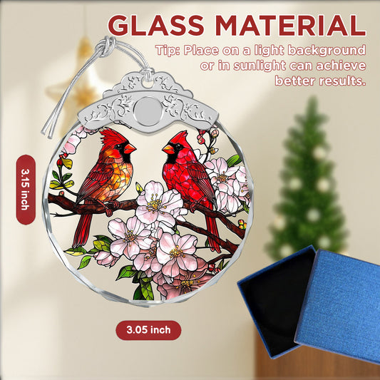 Cardinal Birds & Flowers Christmas Ornaments – Stained Glass Ornament — view 2