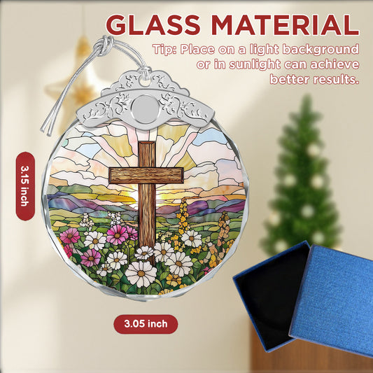Cross & Wild Flowers Christmas Ornaments – Stained Glass Ornament — view 2