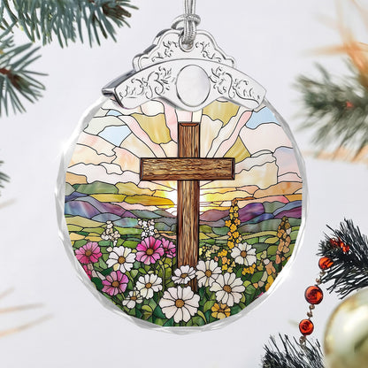 Cross & Wild Flowers Christmas Ornaments – Stained Glass Ornament — view 3