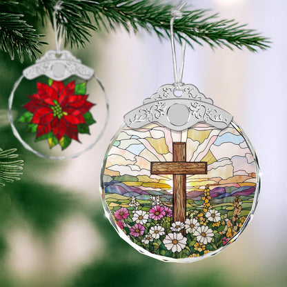 Cross & Wild Flowers Christmas Ornaments – Stained Glass Ornament — view 4
