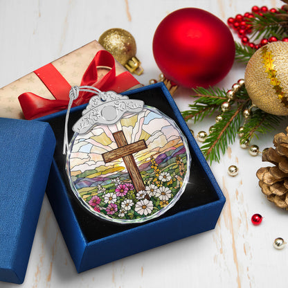 Cross & Wild Flowers Christmas Ornaments – Stained Glass Ornament — view 5