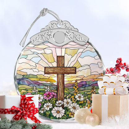 Cross & Wild Flowers Christmas Ornaments – Stained Glass Ornament — view 6