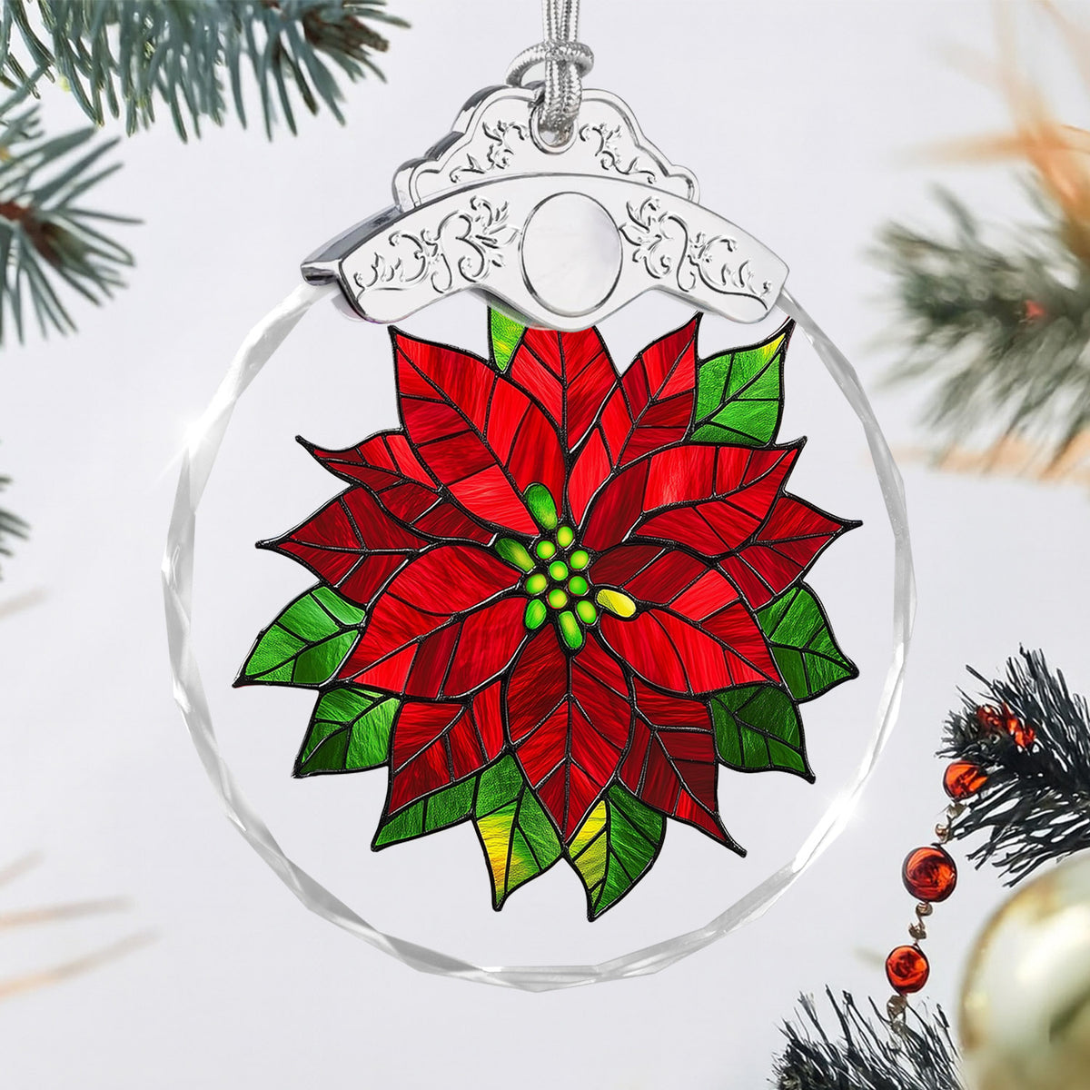Poinsettia Christmas Ornaments – Stained Glass Ornament — view 3