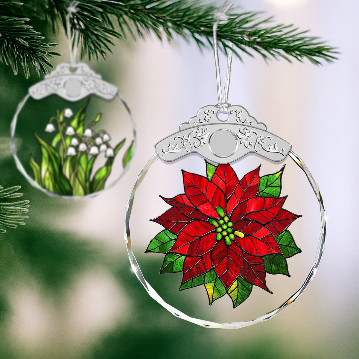 Poinsettia Christmas Ornaments – Stained Glass Ornament — view 4