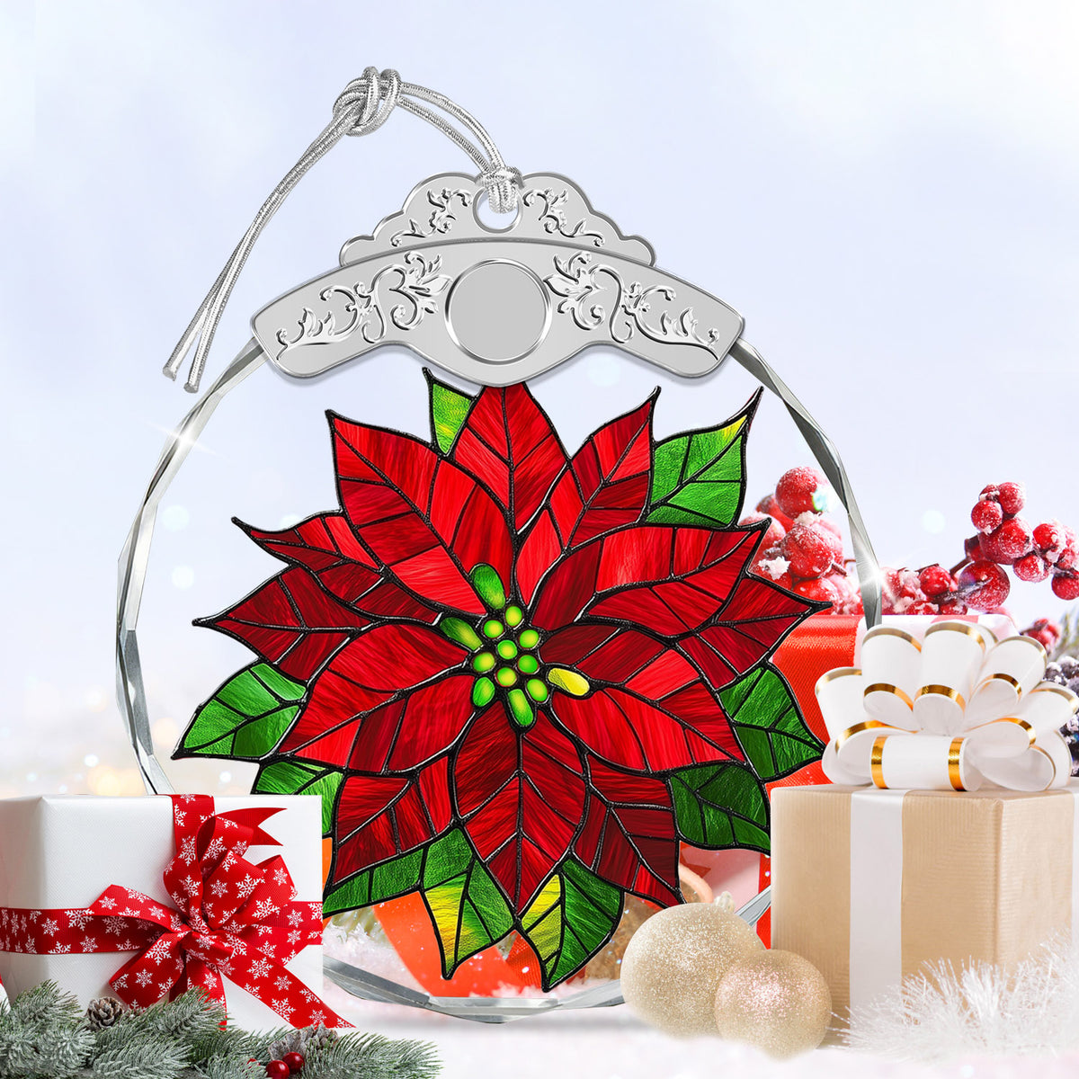 Poinsettia Christmas Ornaments – Stained Glass Ornament — view 6