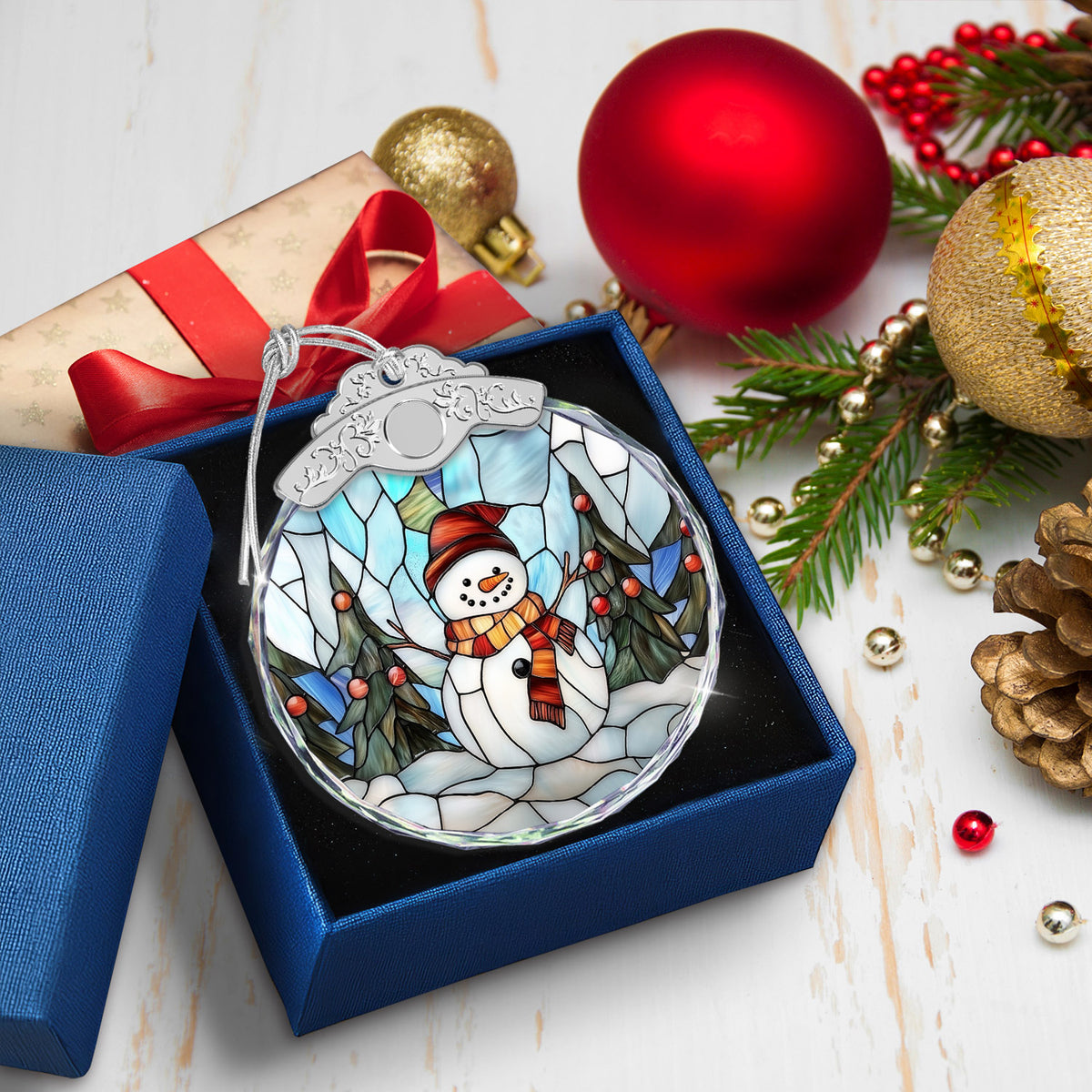Snowman Christmas Ornaments – Stained Glass Ornament — view 5