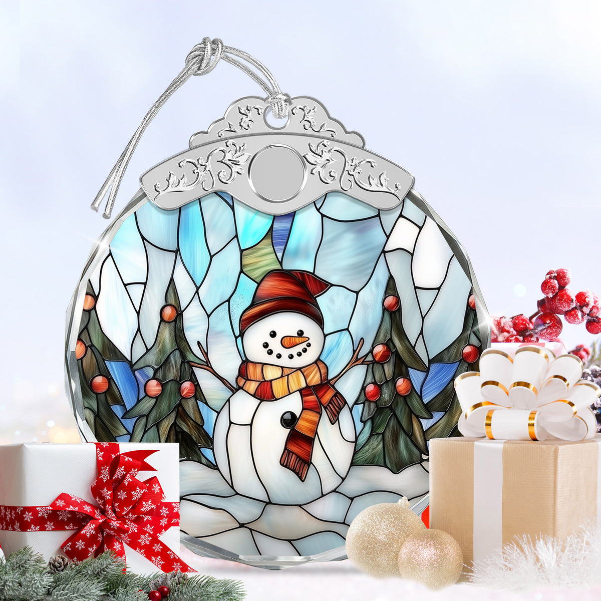 Snowman Christmas Ornaments – Stained Glass Ornament — view 6