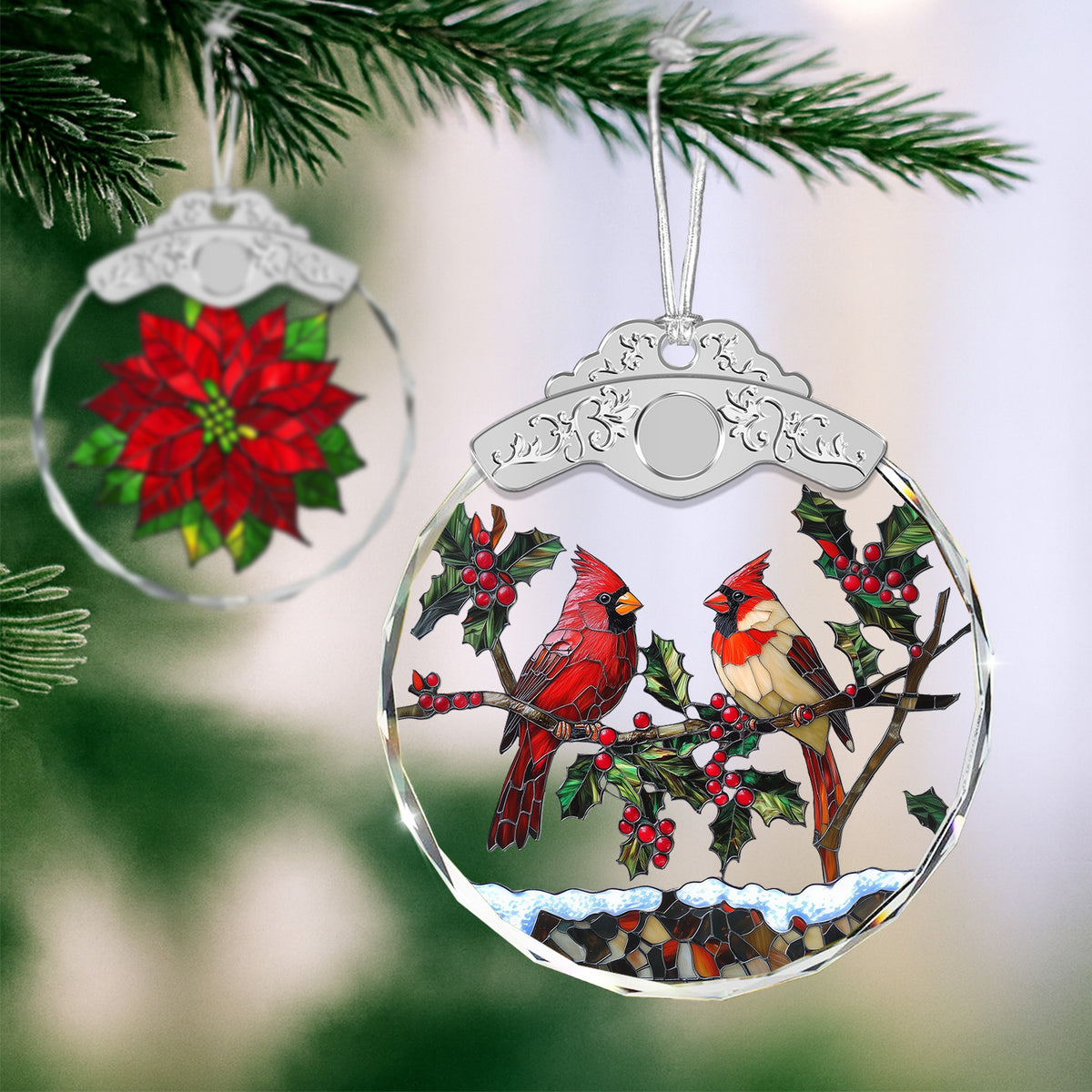 Cardinal Birds Christmas Ornaments – Stained Glass Ornament — view 4