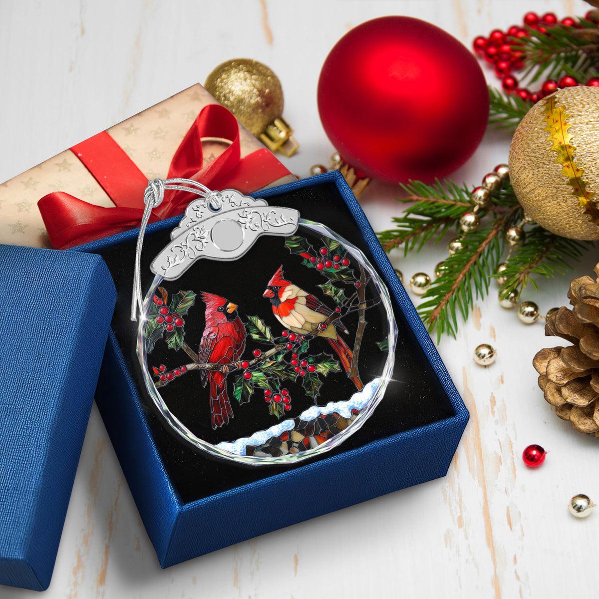 Cardinal Birds Christmas Ornaments – Stained Glass Ornament — view 5