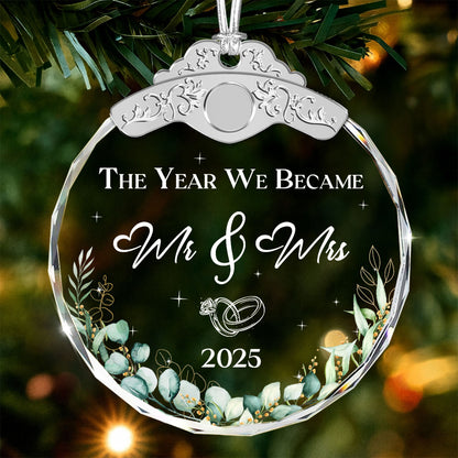 Mr & Mrs 2025 Wreath Leaf Wedding Ornaments – Glass Ornament — view 2
