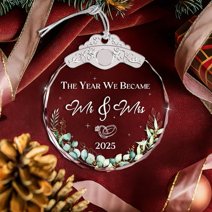 Mr & Mrs 2025 Wreath Leaf Wedding Ornaments – Glass Ornament — view 4