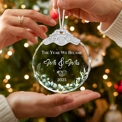 Mr & Mrs 2025 Wreath Leaf Wedding Ornaments – Glass Ornament — view 5