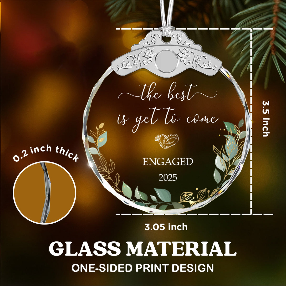 Christmas Ornament for Engaged Couples – Glass Ornament — view 3