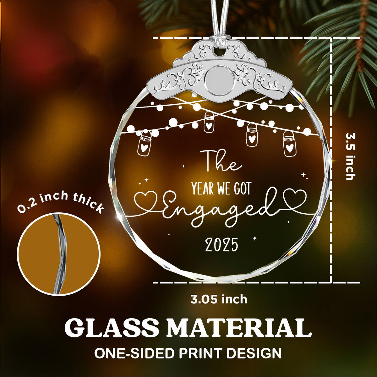 The Year We Got Engaged – Glass Ornament — view 3