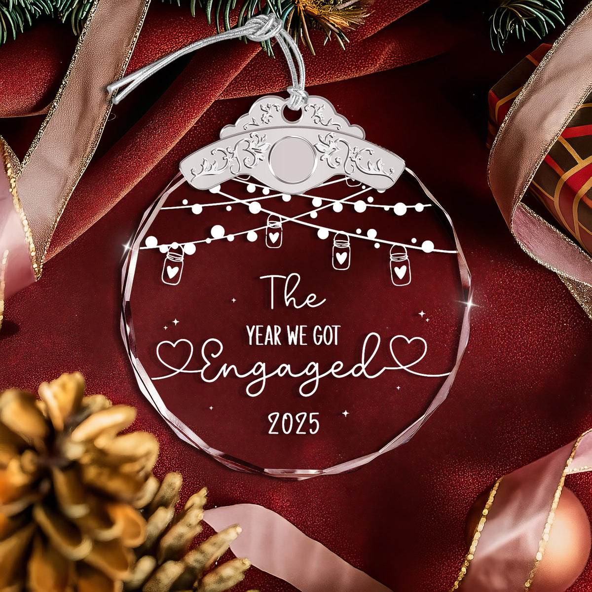 The Year We Got Engaged – Glass Ornament — view 4